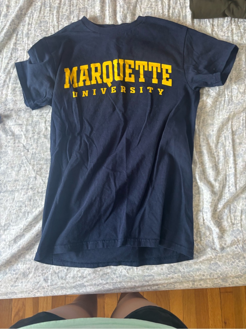 Gildan Navy Short Sleeve Tee with Yellow Marquette Print